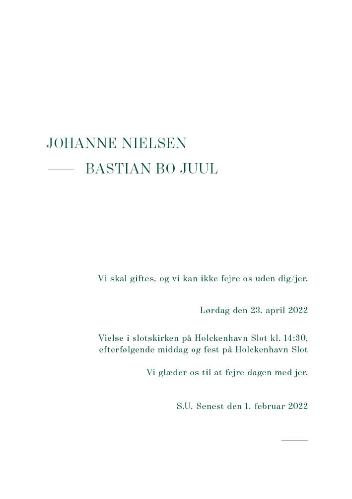 Bryllup - Johanne & Bastian Bryllupsinvitation